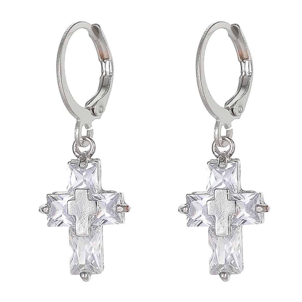

Cross Silver Stylish Earrings With Sparkling Crystals Trendy And Minimalist Design Women For