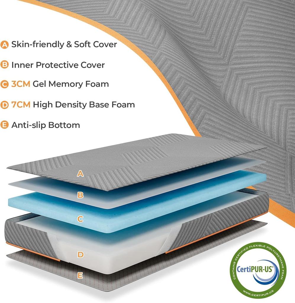 Tri-Fold Memory Foam Mattress 15cm with Collapsible and Washable Cover, Foldable Mattress, Travel and Guest Mat