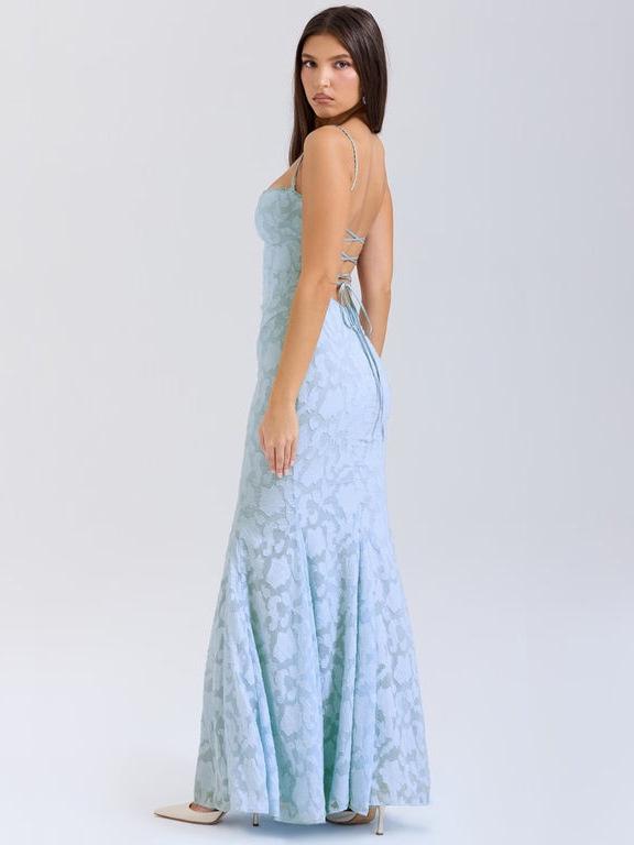 Elegant European & American Slim Lace-up Fishtail Jacquard Dress