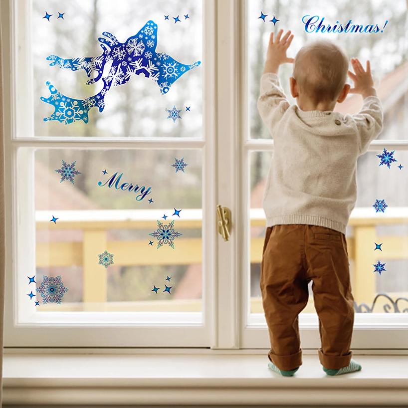 1 Pcs Christmas Window Glass Sticker Elk Snowflake Wall Stickers Xmas Decorations For Home Kids Room Christmas Decals New Year