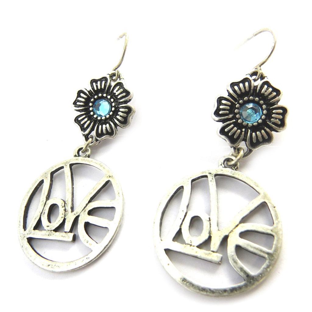 Les Trésors De Lily [M8213] - Silver Blue 'Love' Designer Earrings