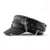 Berretto in PU Moda Stile Punk Vintage con Parte Superiore Piatta Cappelli Militari Casual da Esterno Cappellino dell'Esercito