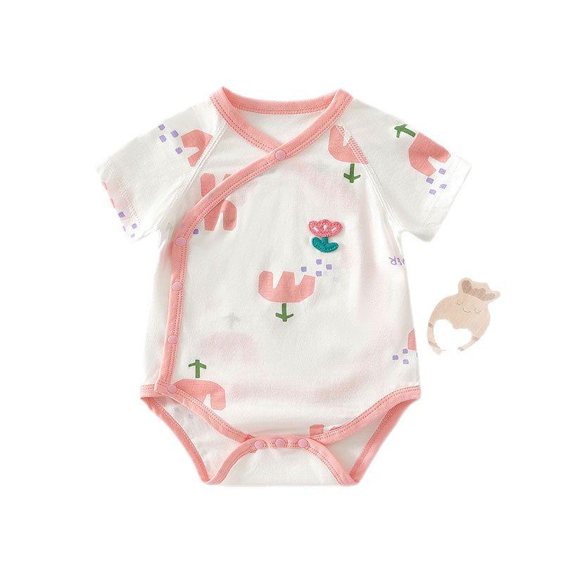 Pure Cotton Short Sleeve Baby Romper - Summer Thin Style for Boys and Girls, One-Piece Triangle Air Conditioning Suit