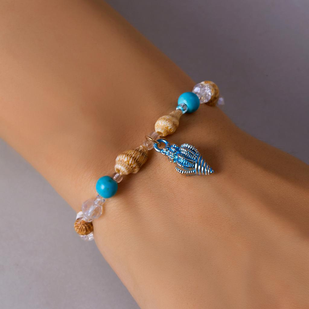 Trendige blaue Reiskorn-Kettenarmbänder für Damen Böhmisches Seestern-Muschel-Armband Sommer Strand Einfacher Schmuck Geschenke