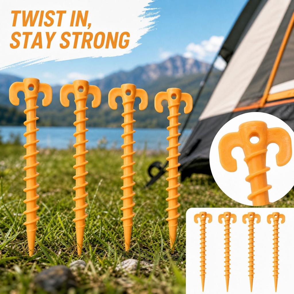 Plastic Tent Stakes with Screw Design For, 6 Pack