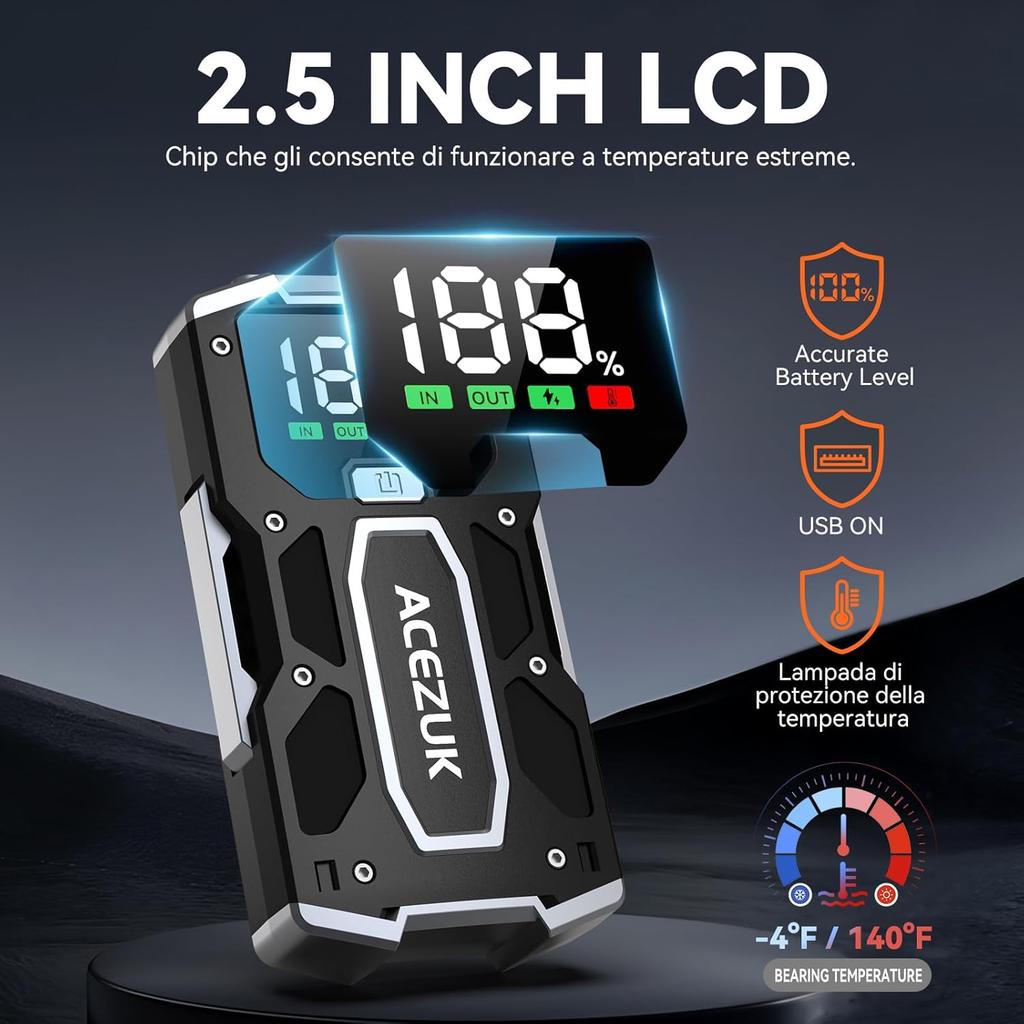 12V 8-in-1 Car Jump Starter 3000A, Quick Charge 3.0, LED Screen, Up To 7.0L Gas & 5.5L Engine