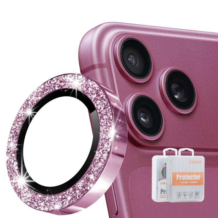 ENKAY Hat-Prince Glitter Rear Camera Lens Aluminium Alloy Ring Tempered Glass Film