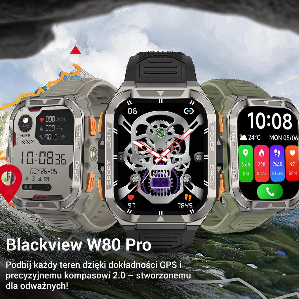 Blackview W80 Pro Outdoor Smart Watch, 1.91" Screen, 950mAh Battery, GPS, 100+ Sports Modes