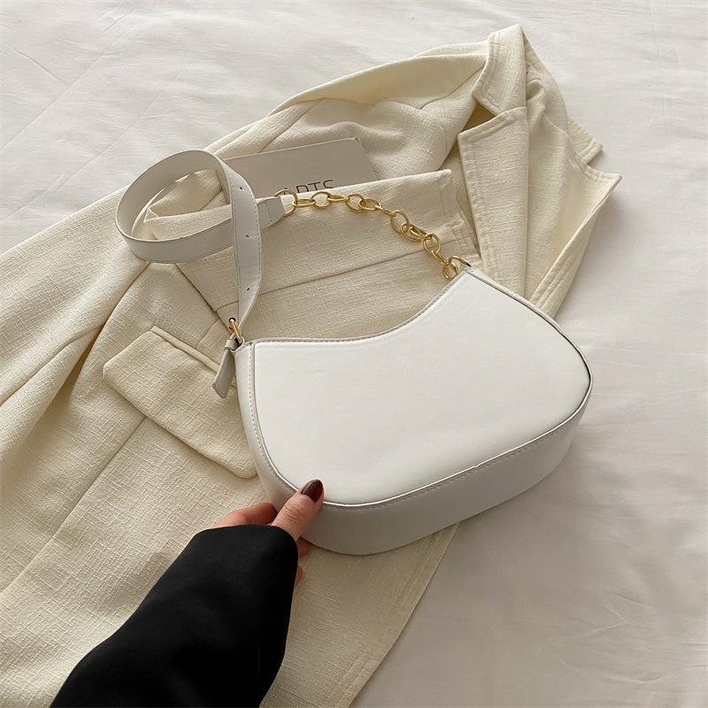 New Temperament Fashionable Design Single Shoulder Crossbody Foreign Style Solid Color Chain Zipper Underarm Texture Crossbody Bag