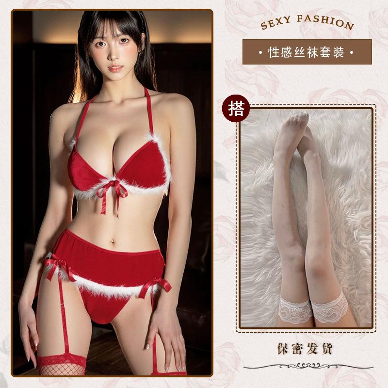 Sexy Lingerie Sexy Christmas Set Red Gift Uniform Seduction Plush Butterfly Three Point Garter