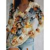 Women's Elegant V-neck Diamond Ethnic Print Long Sleeve T-shirt Soft Polyester Perfect for Autumn and Winter Casual Wear Tops