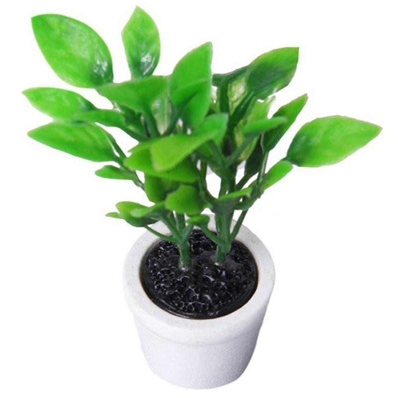3Pcs 1/12 Green Plant In White Pot Miniature Dollhouse Garden Accessories