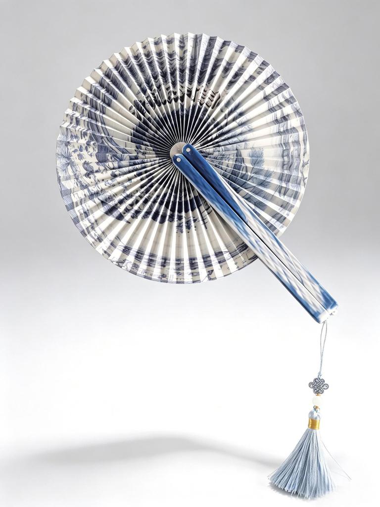 Chinese Style Portable Magnetic Folding Fan with Classical Print for Hanfu Dance