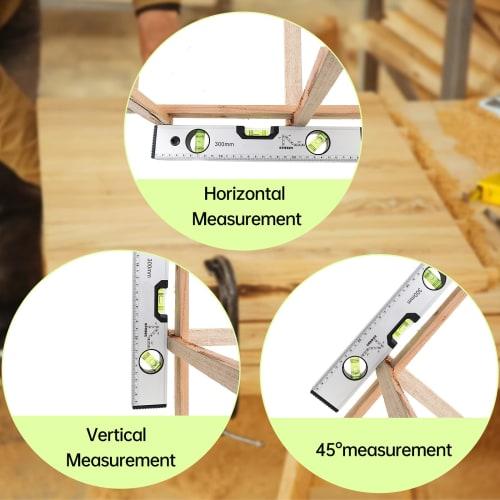Smgda 300mm Powerful Magnet Level, Measures 45, 90, and 180, Aluminum Alloy Construction, for Measuring Wall Level, Checking Floor Level, Mounting