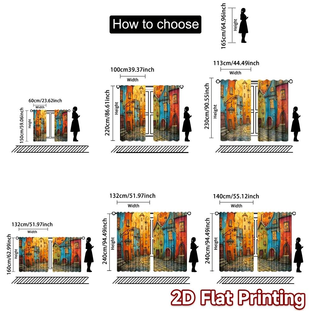 Set Of 2 Flat Printing Party Window Curtains Fairy Tale Village Digital Printed Polyester Drapes Decorations Perfect Curtain Made
