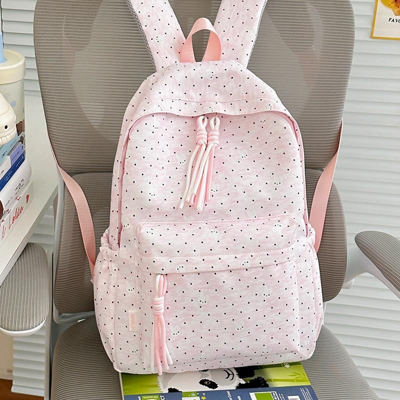 Schoolbag New Schoolbag Female Student Korean Version Ins Large Capacity Polka Dot Lightweight Junior High School Student Versatile Backpack