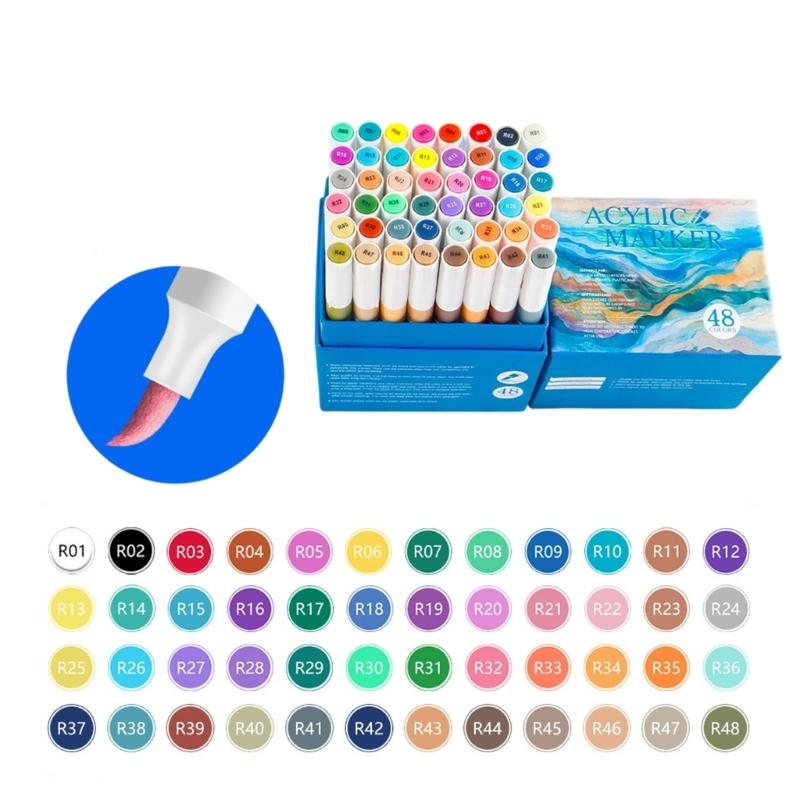 Acrylic Marker 12/24/36/48 Color Acrylic Paint Pen Brush Tip Marker for Painting On Paper Wood Glass Fabric Metal Stone