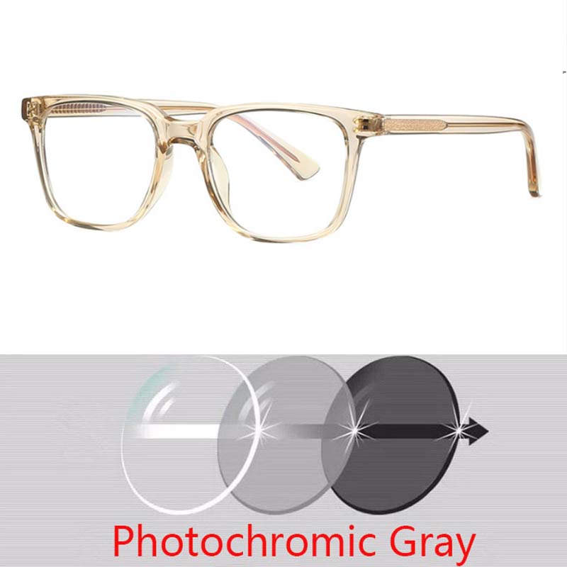 Square Rivets Photochromic Glasses Men Women Myopia Eyeglasses Students Short Sight Eyewear 0 -0.5 -1 -1.25 -1.5 -2.0 To -6