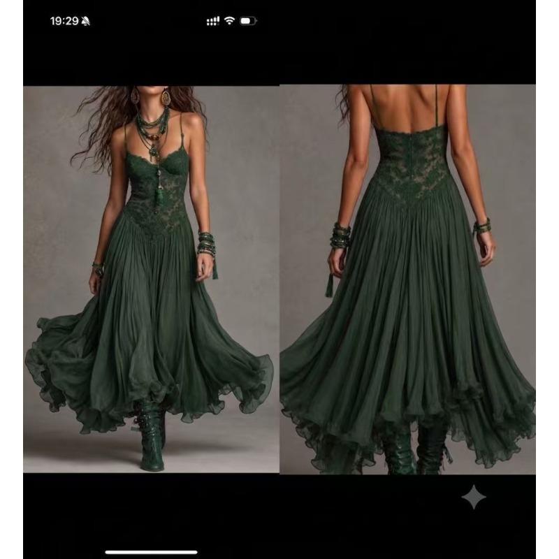 IHUASU Women's Fashion Summer Spring Solid Color Print V-Neck Sleeveless Casual Dresses Elegant