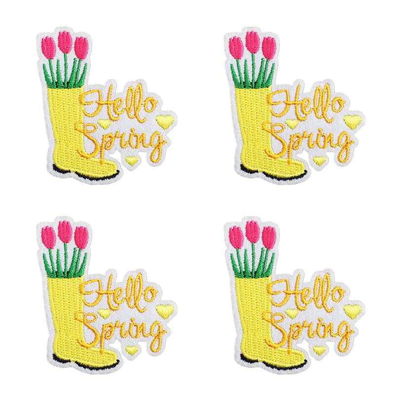 10pcs Lots Colorful Cartoon Embroidery Patches Rain Boot Pot Plant Iron On Patches For Clothing Morning Glory Patch On Clothes