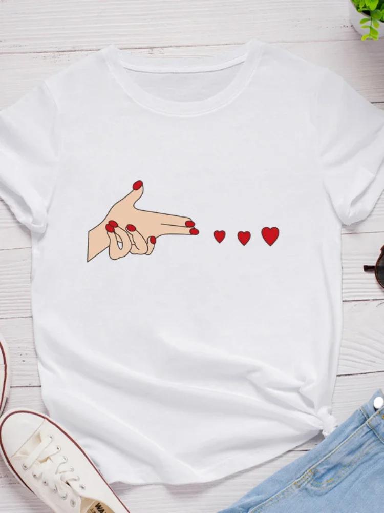 Finger Heart Print Women T Shirt Short Sleeve O Neck Loose Women Tshirt Ladies Tee Shirt Tops Clothes Camisetas Mujer