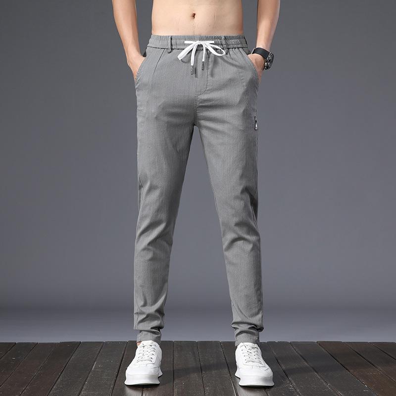 Men's Casual Trousers - Summer Lightweight New Style Straight-Leg Trousers Korean-Style Trendy Slim-Fit Elastic Waistband Stretch Trousers