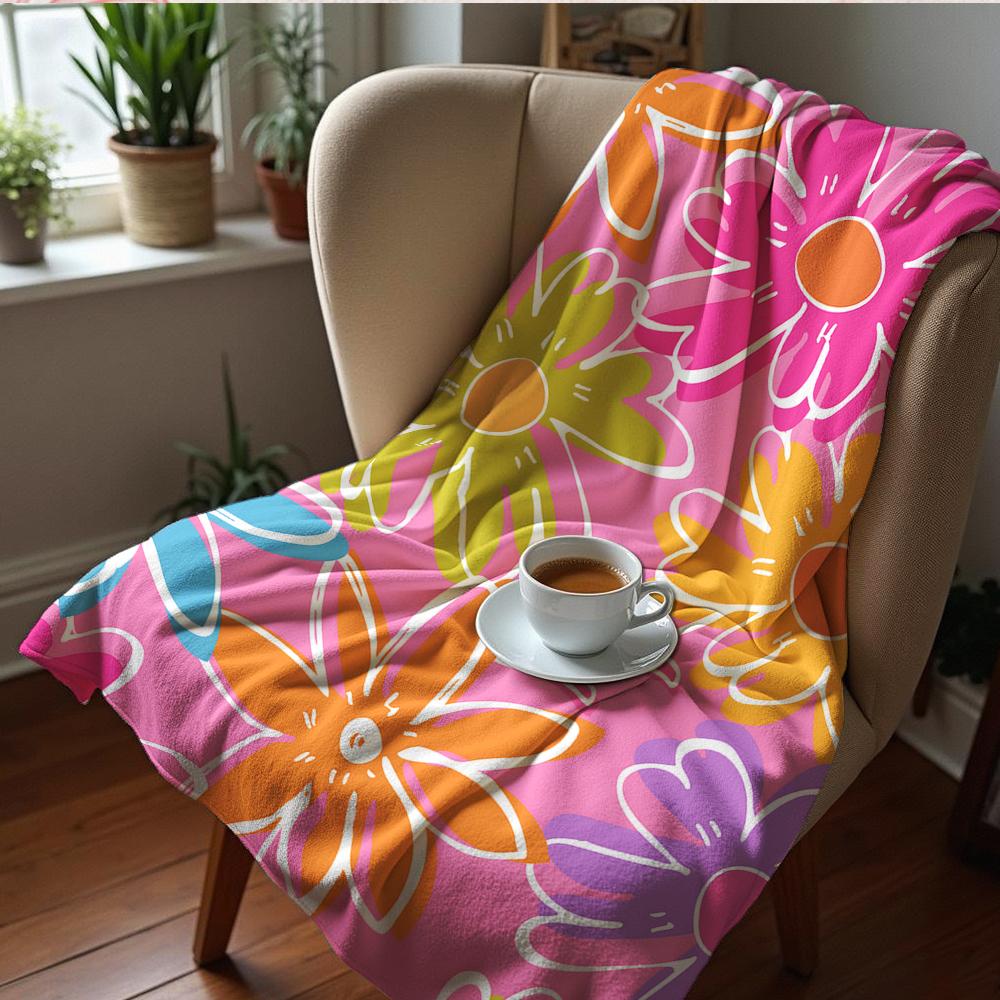 Pink Daisy Bow Cherry Soft Flannel Blanket Breathable Warm Throw for Office Car Sofa Kids Room Birthday Xmas Gift