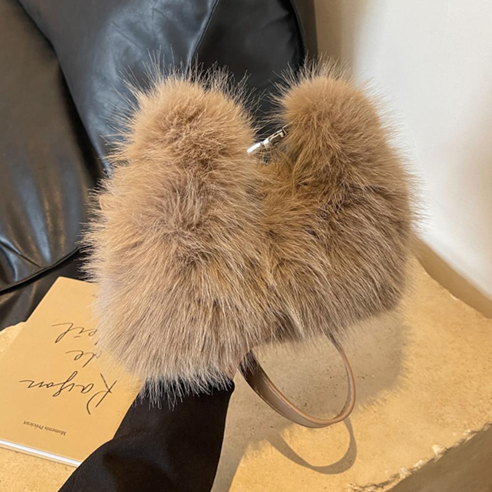 Adjustable Strap Clutch Purse Women Faux Fur Shoulder Bag Soft Plush Handbag Solid Color Hobo Bag for Travel Party