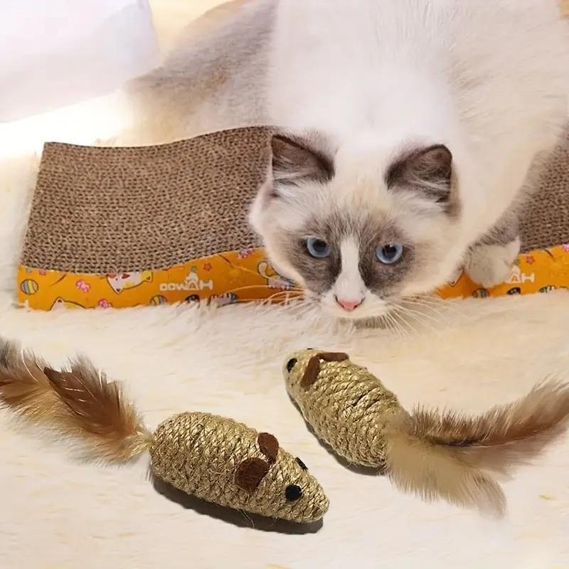 2-Pack Bite-Resistant Mouse Cat Toys with Feather Tail, Interactive Chew Toys for Cats & Kittens.