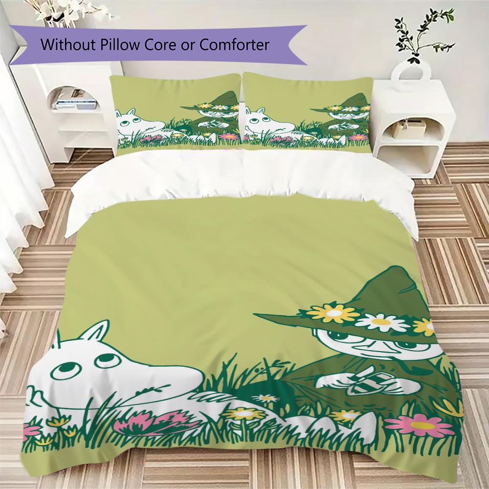 Comet In Moominland Pattern Bedding,Quilt Set Quilt Cover Pillowcase Home Birthday Gift(1 * Duvet Cover + 2 * Pillowcase, Without Core)_lx