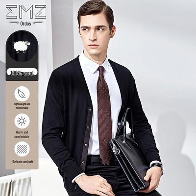 EMZ Men's Antibacterial Pure Wool V-Neck Cardigan