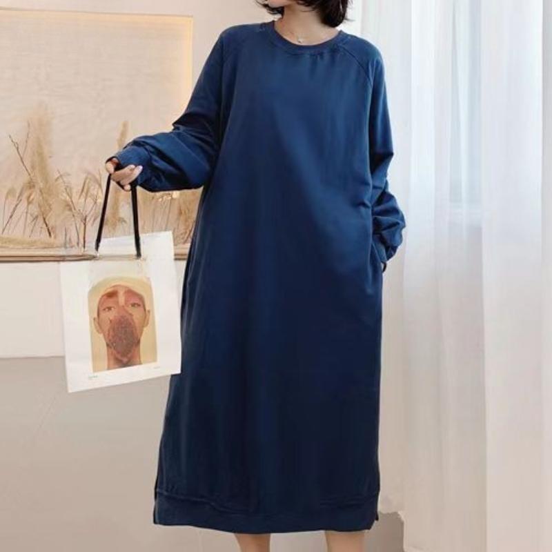 Women's Fashion Fall Winter Long Sleeve O-Neck Loose Waistline Casual Dresses