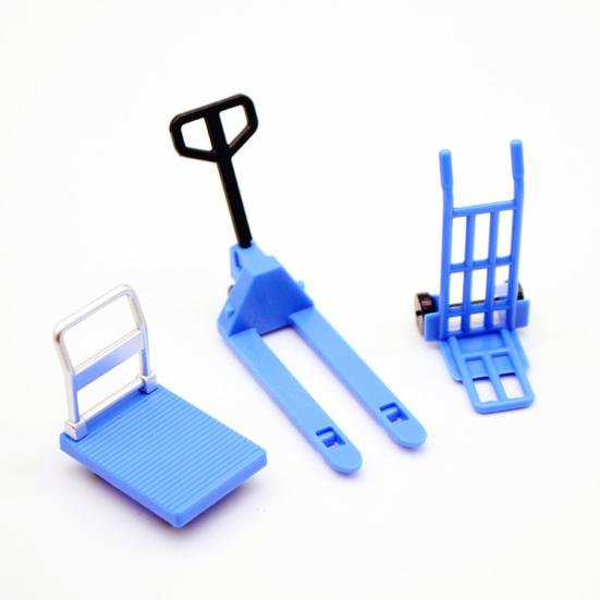 Miniature Dollhouse Accessories Platform Trolley Fork Lift Hand Cart Set Doll House Scene Ornament Mini Flat Cart Pallet Truck Dolly