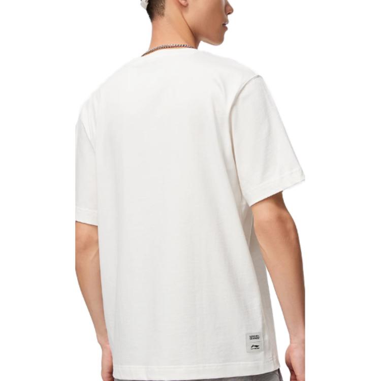Li Ning Sports Lifestyle Series Label Casual Straight Cut Short Sleeve T-Shirt Men Tops Off-White ATST809-1
