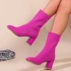 Large Size Elastic Boots Women's Autumn and Winter New Wind Square Head Flying Knitting Women's Boots Thick High Heel Medium Tube Thin Socks Boots