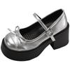 Silver French retro round head light mouth thick high heel single shoes women's 2025 new summer skirt JK Mary Jane shoes