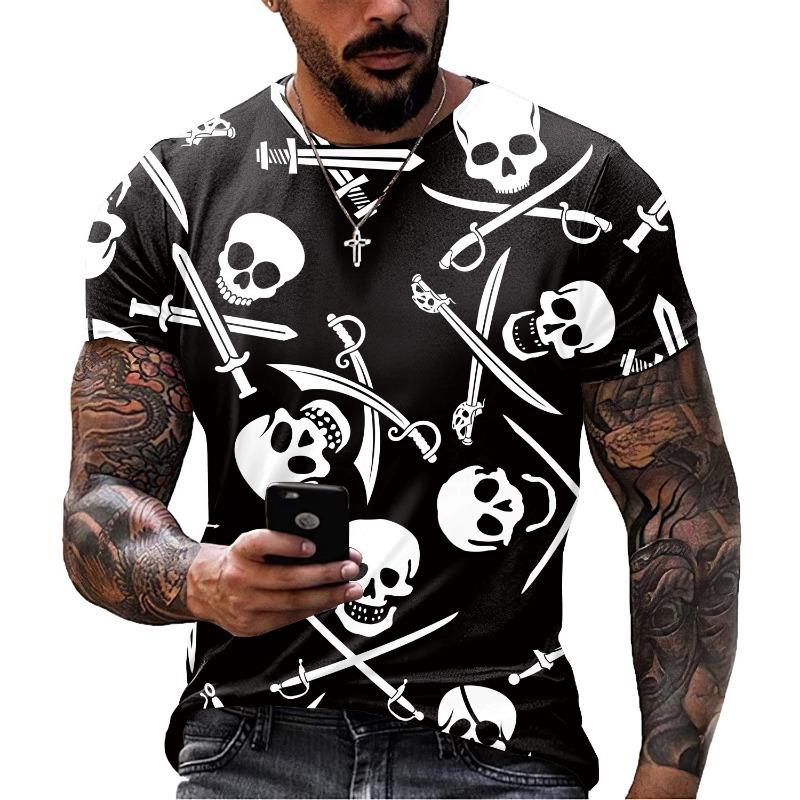 Skull T-shirt Short Sleeve Summer Trendy Men's Hot 3D Digital Printed Top Shirt