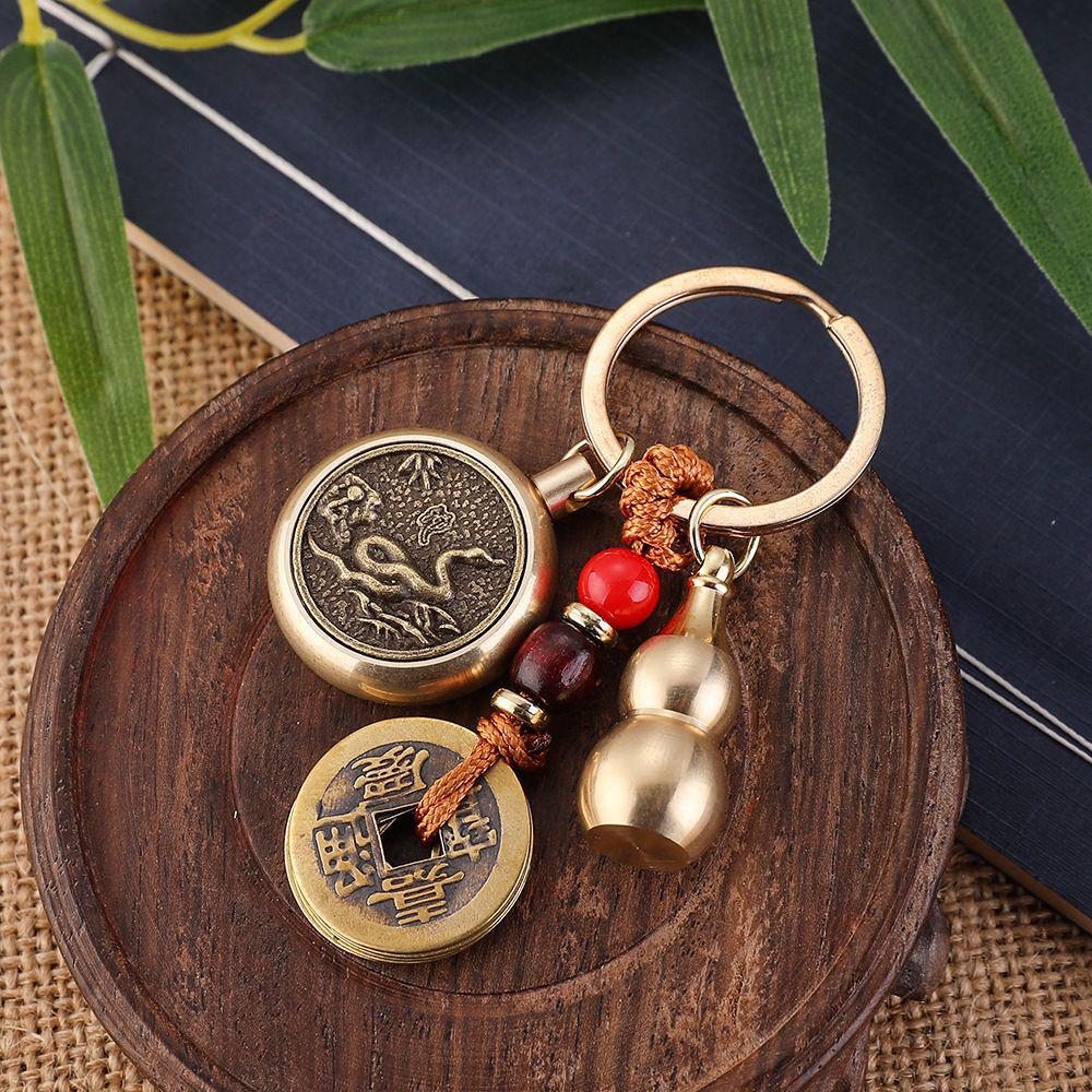Zodiac Brass Keychain Pendant: Five Emperors Coins Guardian God Charm, Popular Street Stall Item