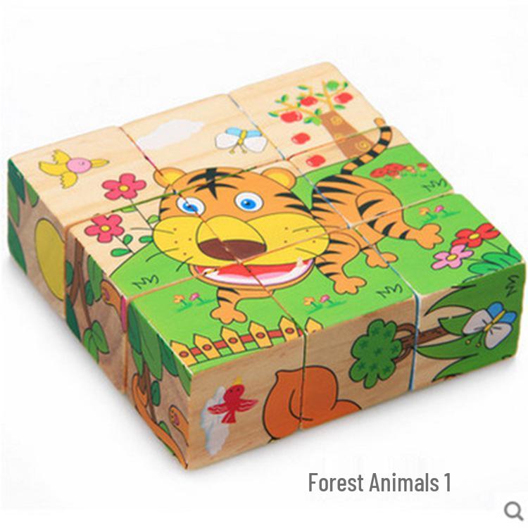 Children's 9-Piece Wooden 3D Puzzle Blocks - Six-Sided Painted Creative Toy for Kindergarten 