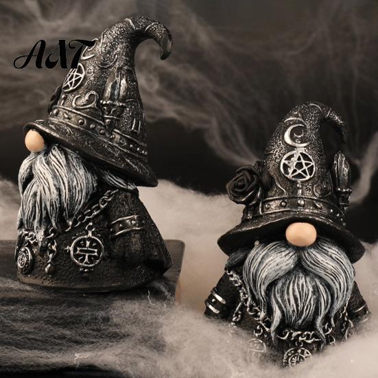 Wizard Hat Gnome with Stars Halloween Gothic Resin Figurine, Dark Faceless Doll for Witchcraft Decor Desk Shelf, Spooky Home Ornament, Trick or Treat