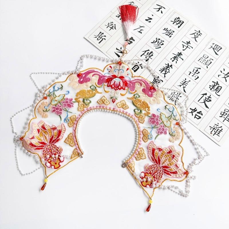 Kids Girl Goldfish Embroidered Beaded Tassels Detachable Collar Traditional Chinese Shawl Capelet Skirt Dress Decoration