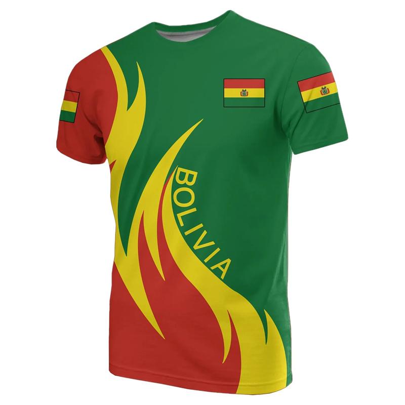 Bolivia Flag 3D Printing Sports T-shirt Bolivian Summer Outdoor Outdoor Casual Bolivia National Emblem Graphic Tee Shirts 2024