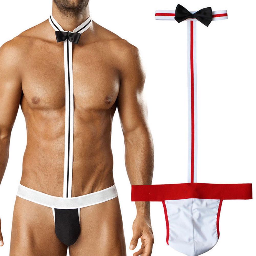 Novelty Sexy Men Mankini Thong Underwear Waiter Costume Bodysuit Lingerie Briefs