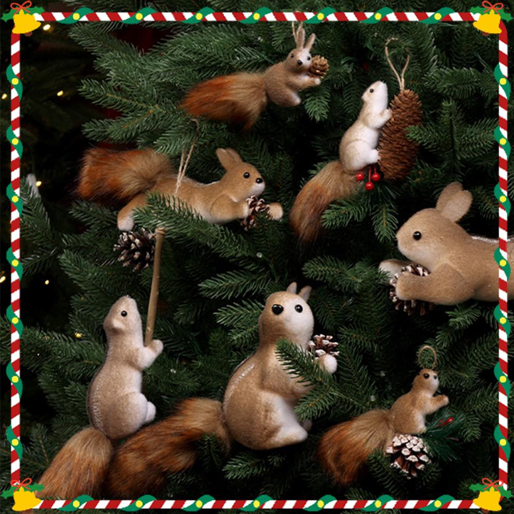 Cute Artificial Squirrel Pendant Christmas Tree Hangings Ornaments Simulated Squirrel Craft Xmas Garden Doll Pendant Decorations