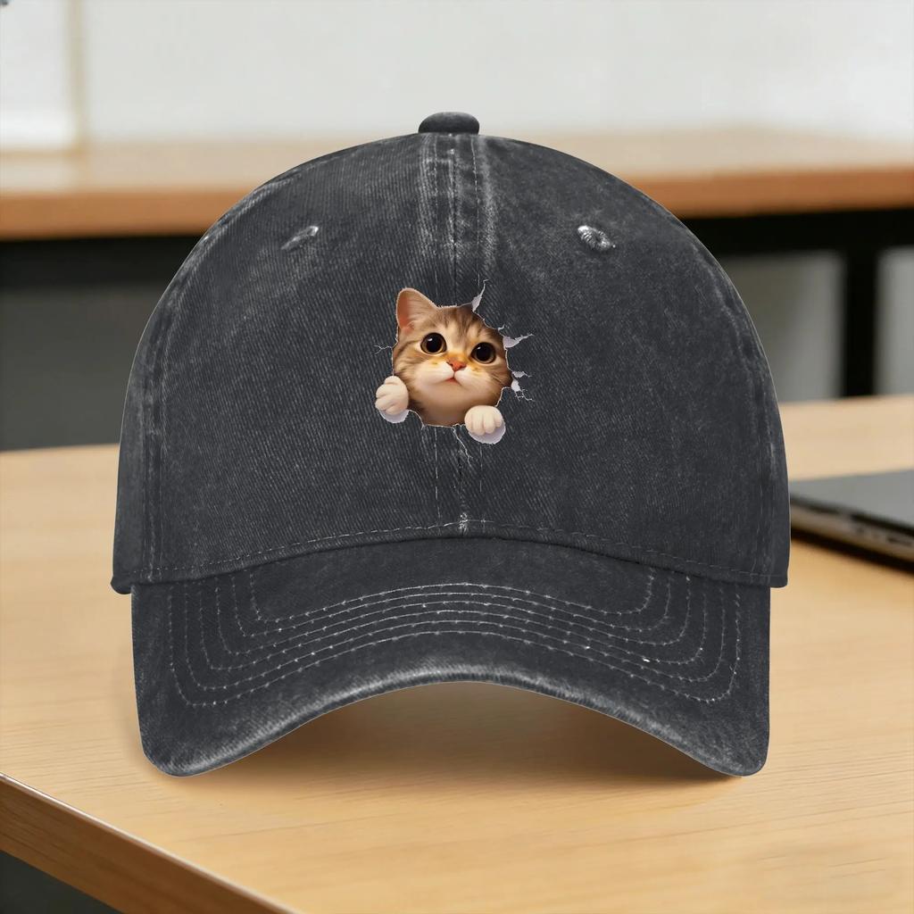Washed Baseball Cap Funny Style Cat Spring Trucker Hat For Women Unisex Trendy Hiking Fishing Sun Baseball Caps