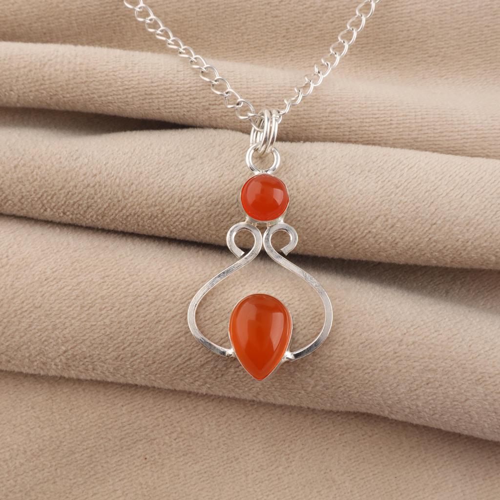 Carnelian Gemstone 925 Stamped Silver Handmade Jewelry Pendant 1.60" Anniversary Gift PP-13-23