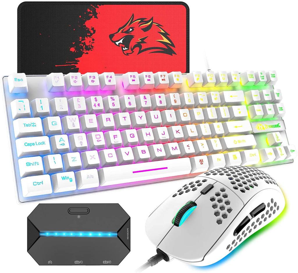Spilltastatur og mus-konverter med 88 LED USB Ideell for spillere og 6400 DPI spillmus med musematte og japansk bruksanvisning Kompatibel med
