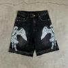 Pantaloni scurți Bermuda din denim spălat, largi, cu imprimeu stradal, stil vintage american, de vară