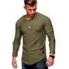 Men's Slim Fit Long Sleeve Raglan T-Shirt - Solid Color, Round Neck, Pleated Sleeves, Perfect for Spring & Autumn.