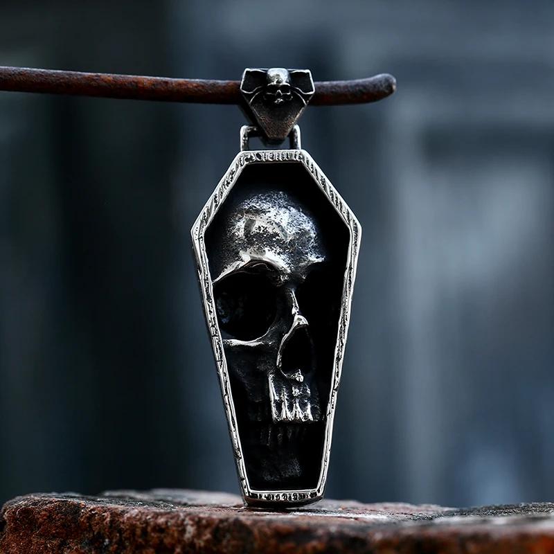 BEIER 2022 New Creative Designs Double Skull Coffin Necklace Pendant For Men Women Gothic Punk Jewelry Dropshipping